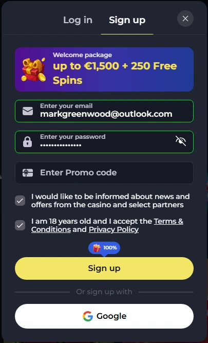 Form di registrazione FelixSpin